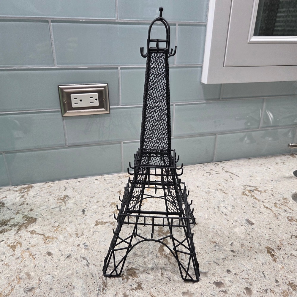 Black Metal Eiffel Tower Jewelry Organizer Display Stand Necklace Earring Holder